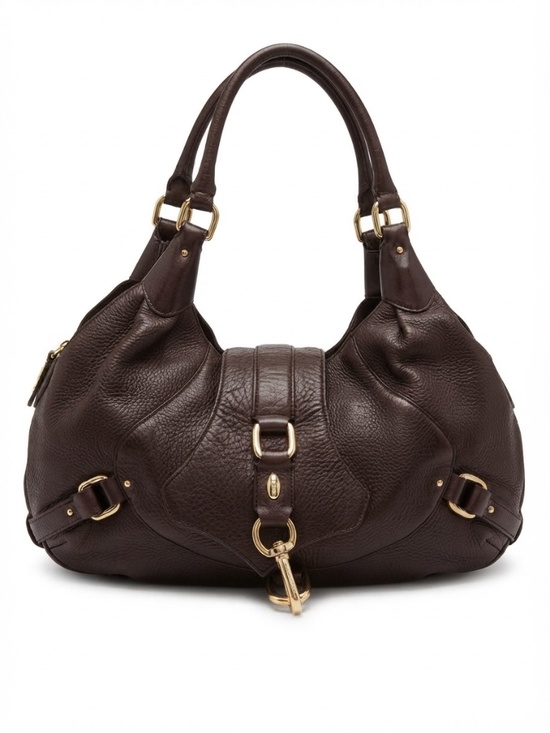 Cole Haan Handbags - Cole Haan Dark brown Pebbled Leather Equestrian Hobo Bag with Gold Hardware